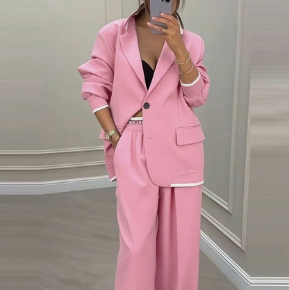 Tweedelige set dames met oversized blazer en wijde broek