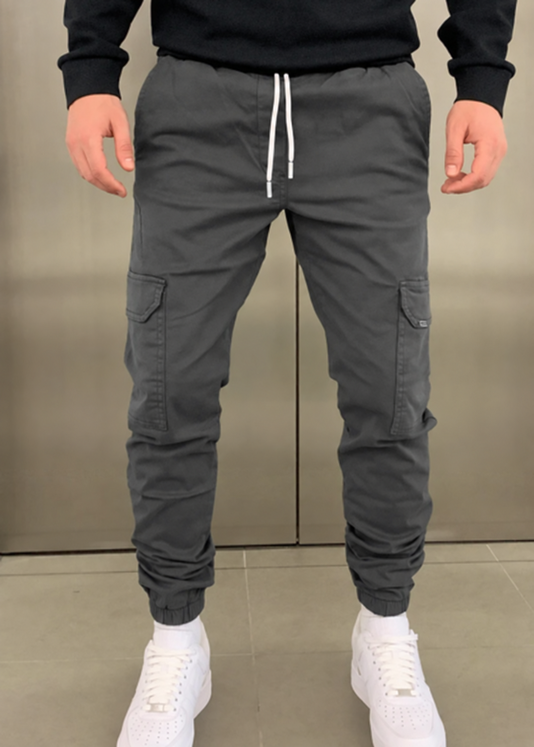 Cargobroek heren slim fit met elastische taille en boorden