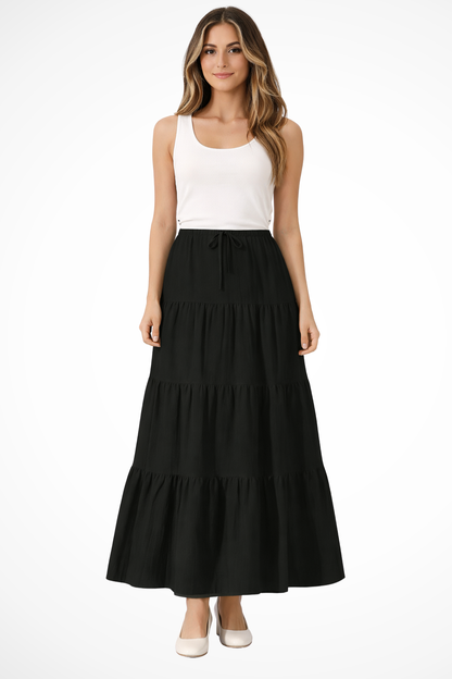 Gelaagde maxi rok dames met hoge taille en trekkoord