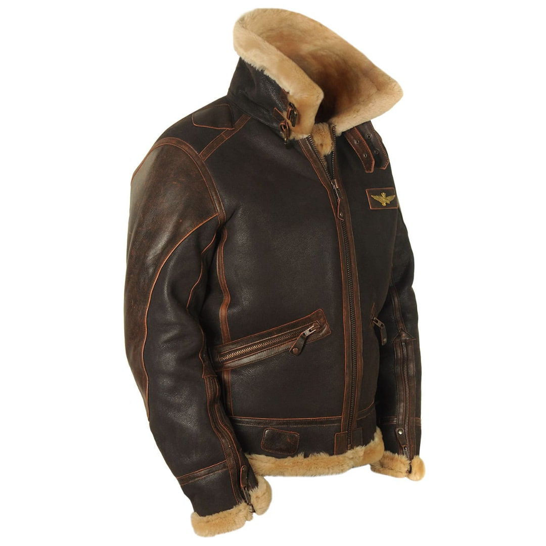 Gevoerde aviator winterjas heren met opstaande kraag en rits