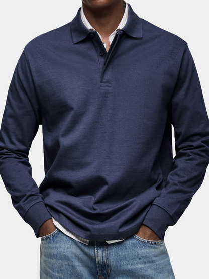 Polo met lange mouwen heren met knoopsluiting en geribde boorden
