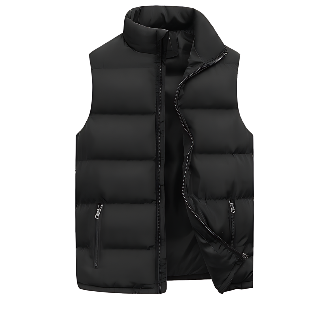 Gewatteerde bodywarmer heren met opstaande kraag en ritszakken