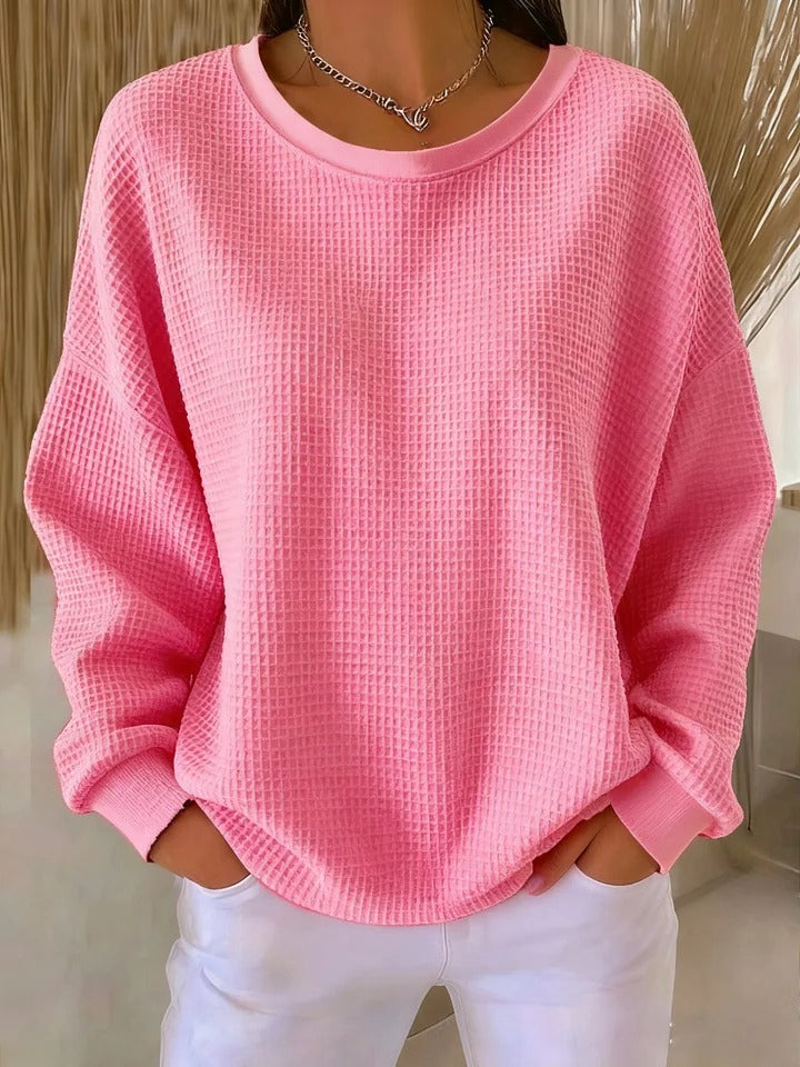 Oversized sweater dames met ronde hals en wafelstructuur