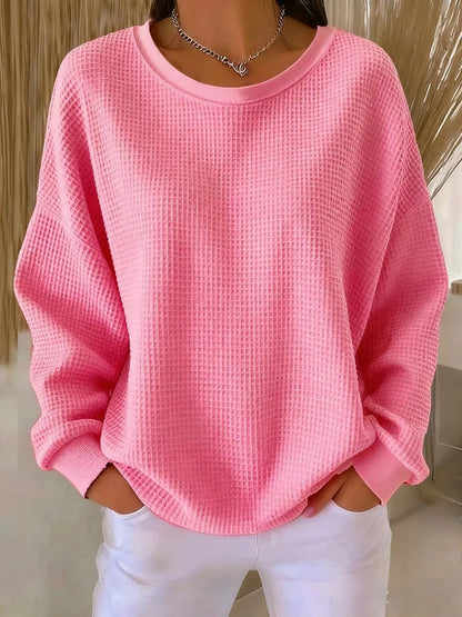 Oversized sweater dames met ronde hals en wafelstructuur