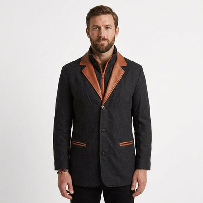 Getailleerde blazer jas heren met rits en contrastkraag