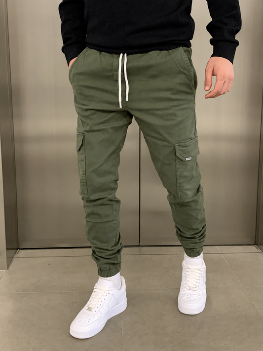Cargobroek heren slim fit met elastische taille en boorden