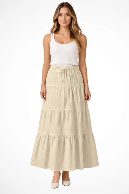 Gelaagde maxi rok dames met hoge taille en trekkoord