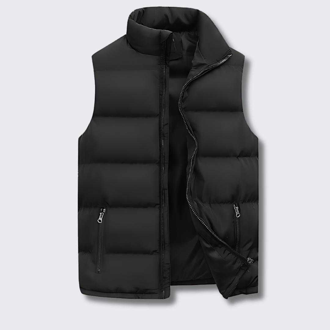 Gewatteerde bodywarmer heren met opstaande kraag en ritszakken