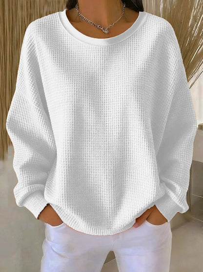 Oversized sweater dames met ronde hals en wafelstructuur