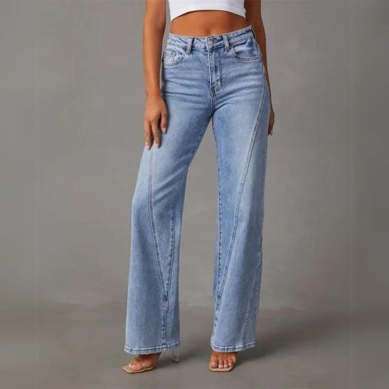 Wijde pijpen jeans dames met hoge taille en five-pocket design