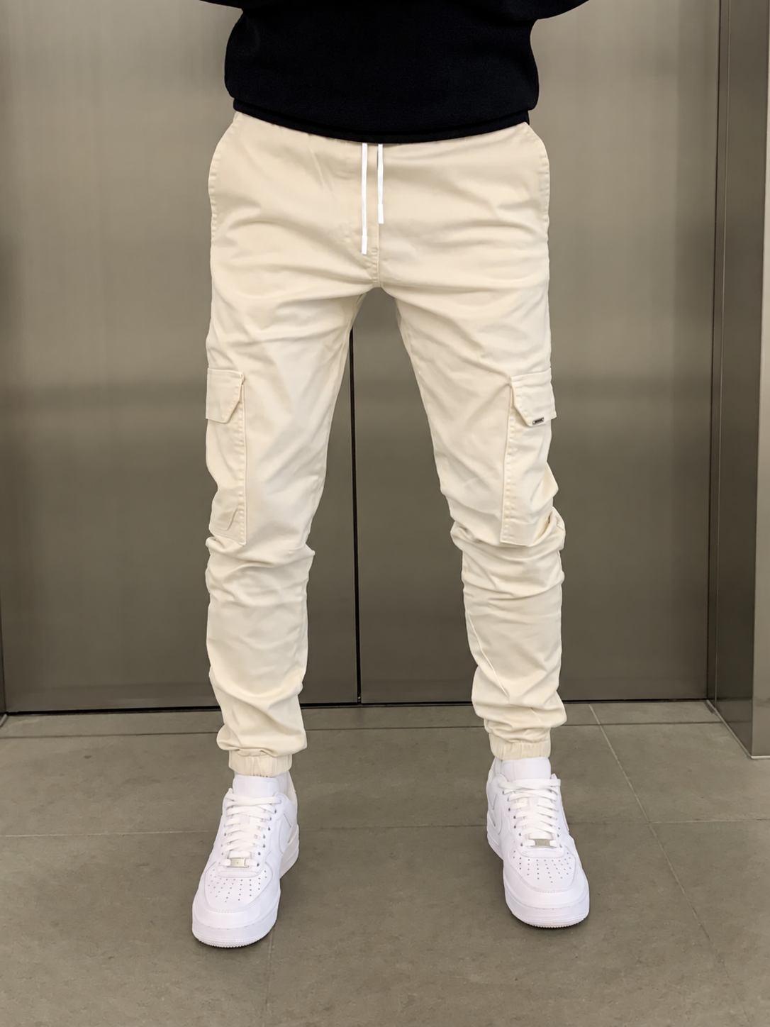 Cargobroek heren slim fit met elastische taille en boorden