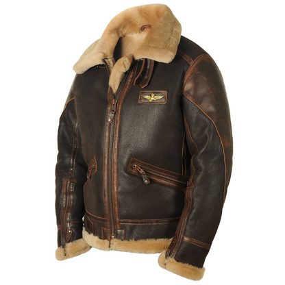 Gevoerde aviator winterjas heren met opstaande kraag en rits