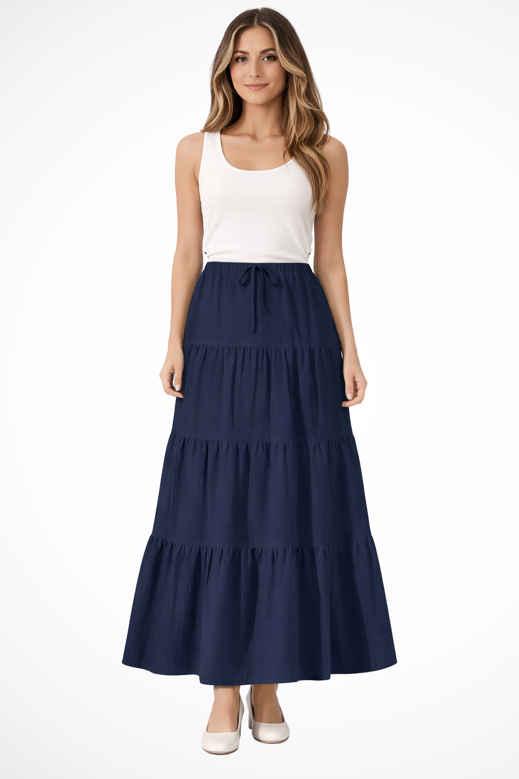 Gelaagde maxi rok dames met hoge taille en trekkoord