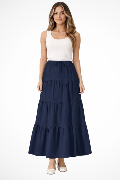 Gelaagde maxi rok dames met hoge taille en trekkoord