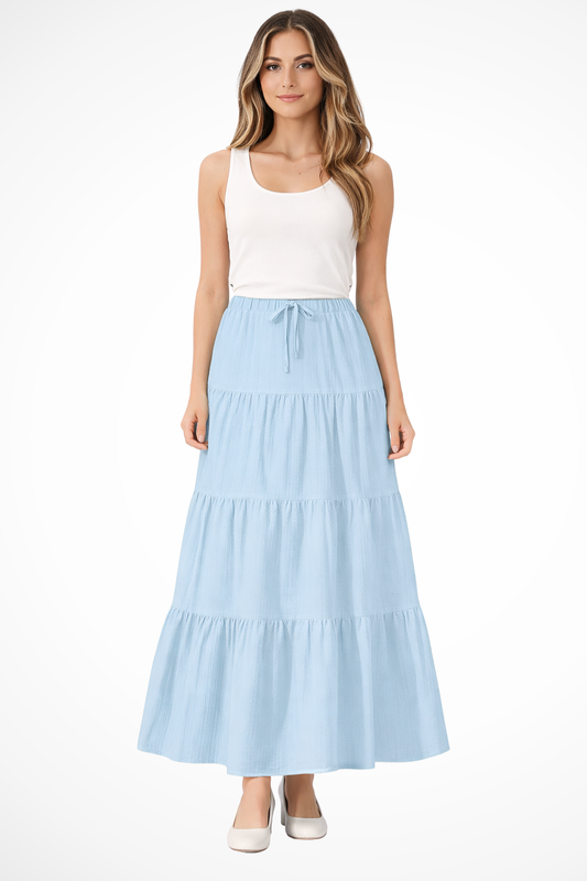 Gelaagde maxi rok dames met hoge taille en trekkoord