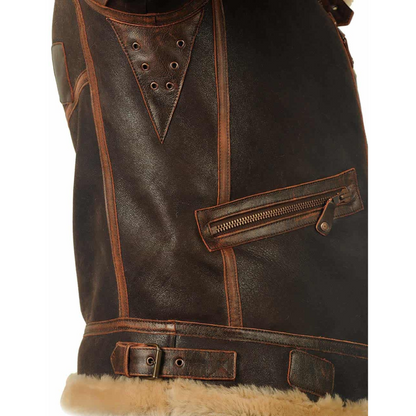 Gevoerde aviator winterjas heren met opstaande kraag en rits