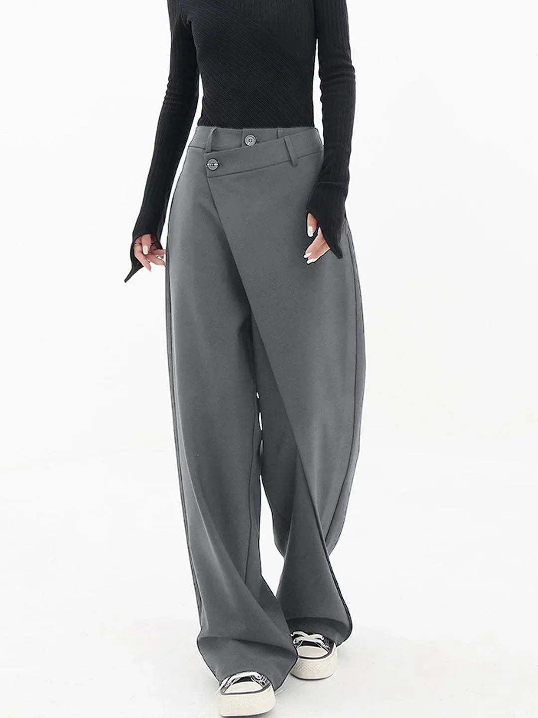 Asymmetrische wijde pantalon met knoopsluiting voor dames
