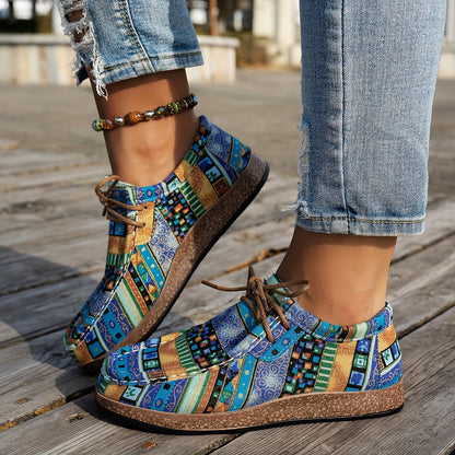 Lage instappers dames met vetersluiting en boho print