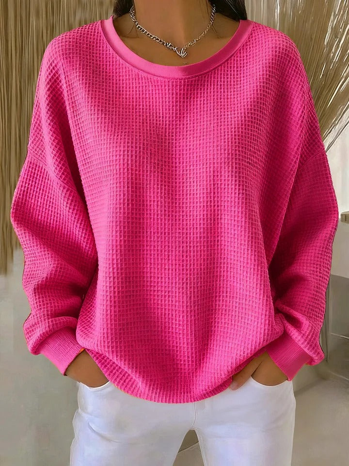 Oversized sweater dames met ronde hals en wafelstructuur