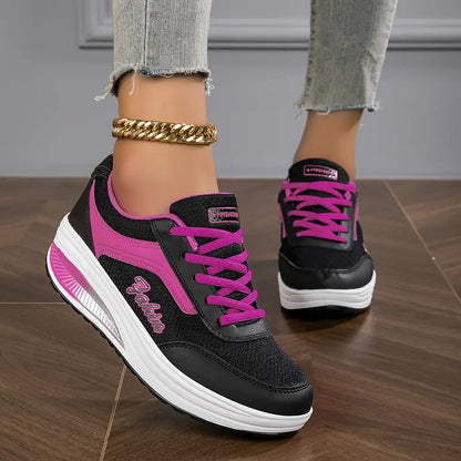 Platform sneakers dames met gewatteerde enkelkraag en profielzool met grip
