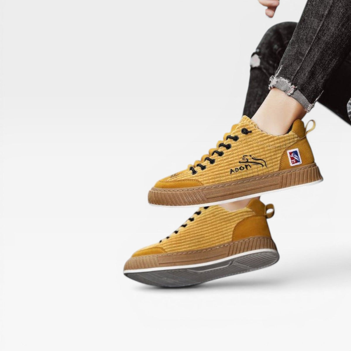 Lage sneakers met veters en geribbelde bovenkant voor heren