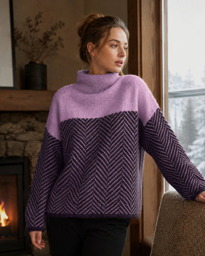 Gebreide oversized trui dames met colkraag en visgraatmotief