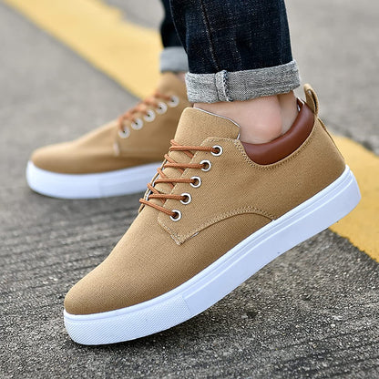 Lage sneakers heren met vetersluiting en verhoogde platte zool