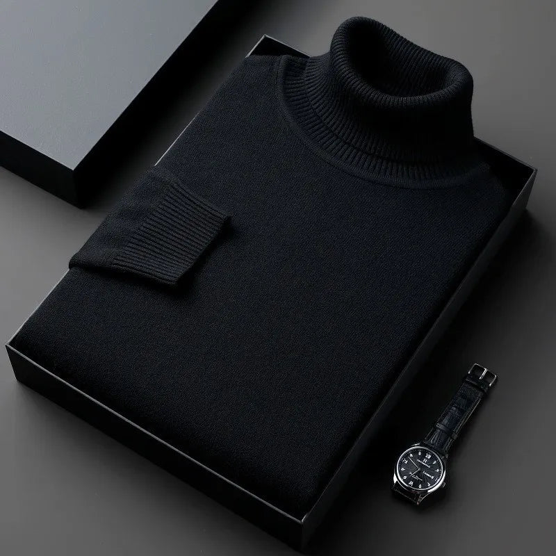 Cashmere Sweater for Men | Roll Collar, Classic Fit | Black