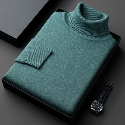 Cashmere Sweater for Men | Roll Collar, Classic Fit | Blue Green