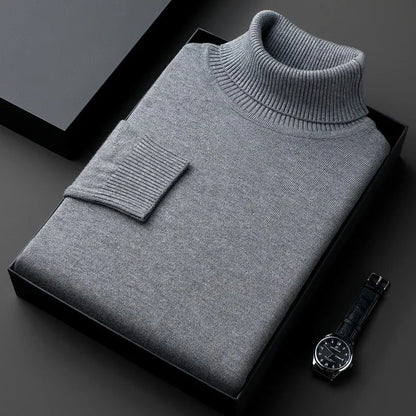 Cashmere Sweater for Men | Roll Collar, Classic Fit | Gray