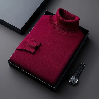 Cashmere Sweater for Men | Roll Collar, Classic Fit | red
