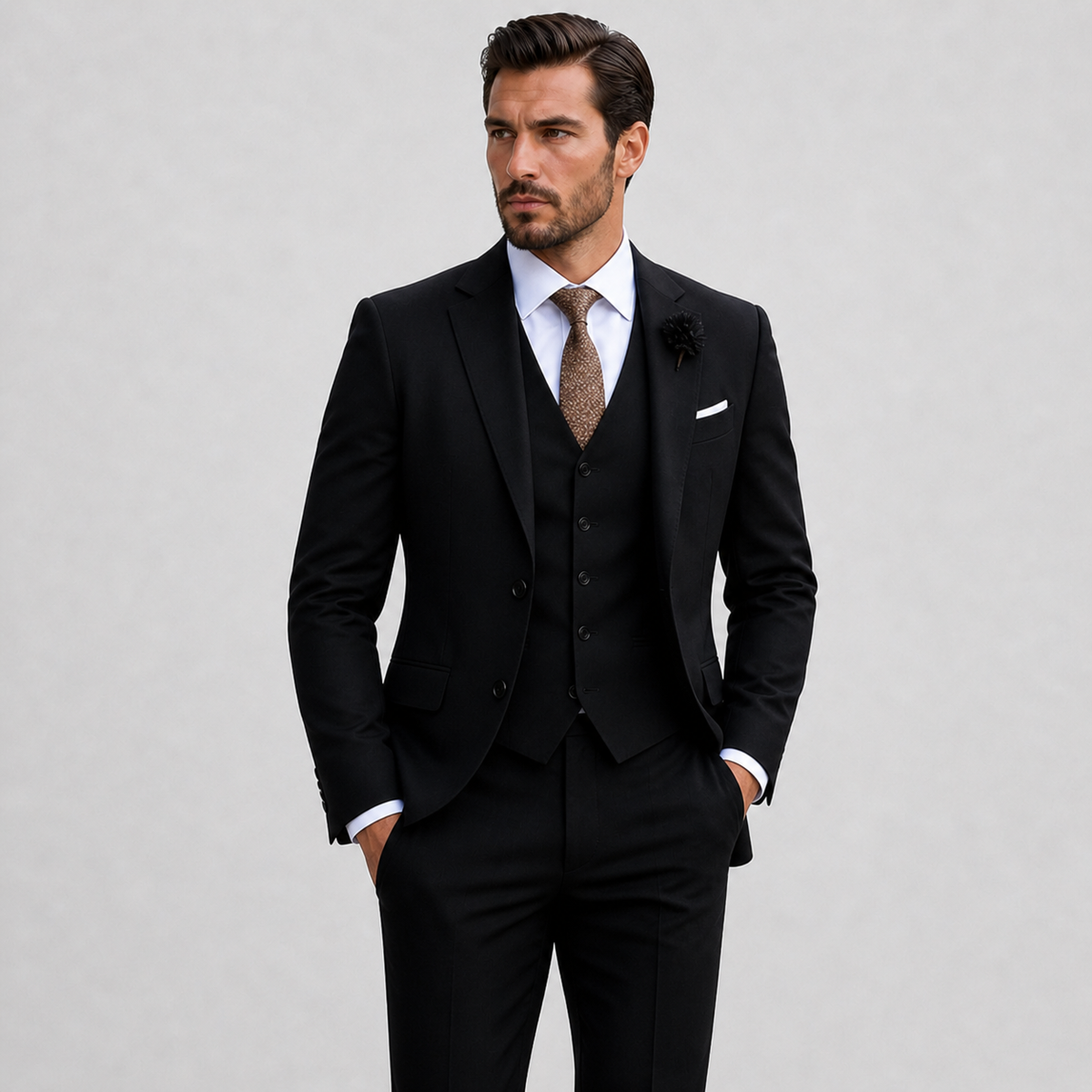 Slim fit 3-delig pak heren met gilet en pantalon voor bruiloft