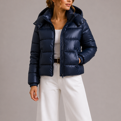 Cropped gewatteerde puffer jas dames met capuchon en rits