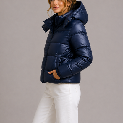 Cropped gewatteerde puffer jas dames met capuchon en rits