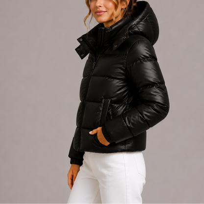 Cropped gewatteerde puffer jas dames met capuchon en rits