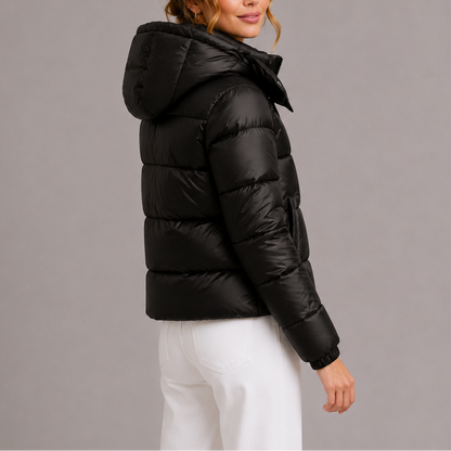Cropped gewatteerde puffer jas dames met capuchon en rits