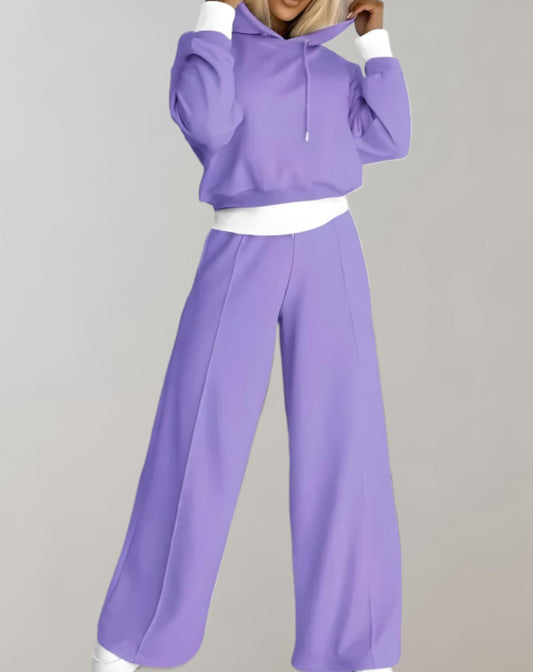 Tweedelig joggingpak dames met cropped hoodie en wijde broek