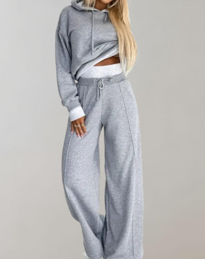 Tweedelig joggingpak dames met cropped hoodie en wijde broek