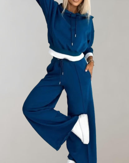 Tweedelig joggingpak dames met cropped hoodie en wijde broek