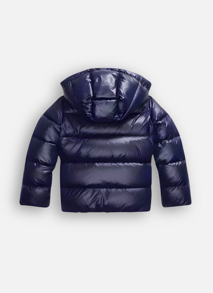 Glanzende puffer winterjas dames met capuchon en rits