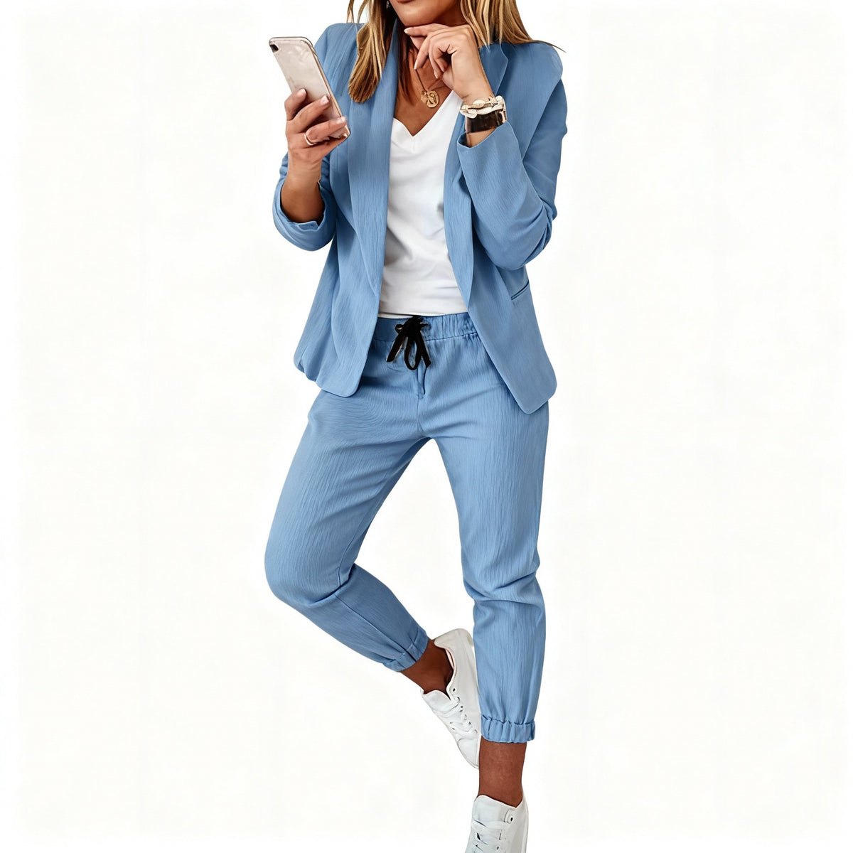 Getailleerde blazer set met joggingbroek voor dames, tweedelig