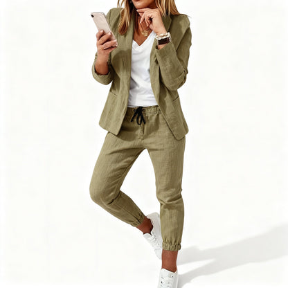 Getailleerde blazer set met joggingbroek voor dames, tweedelig