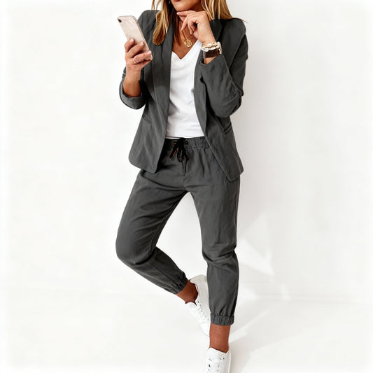 Getailleerde blazer set met joggingbroek voor dames, tweedelig