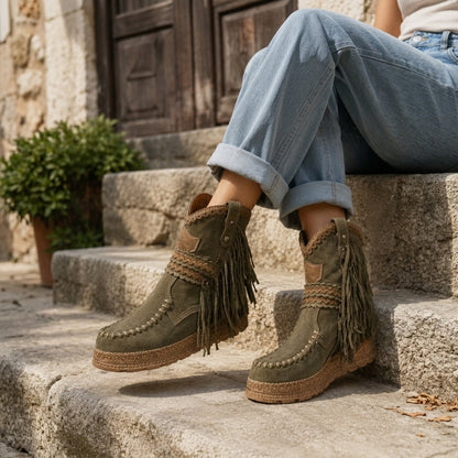 Instap enkellaarsjes met franjes en mocassin neus voor dames