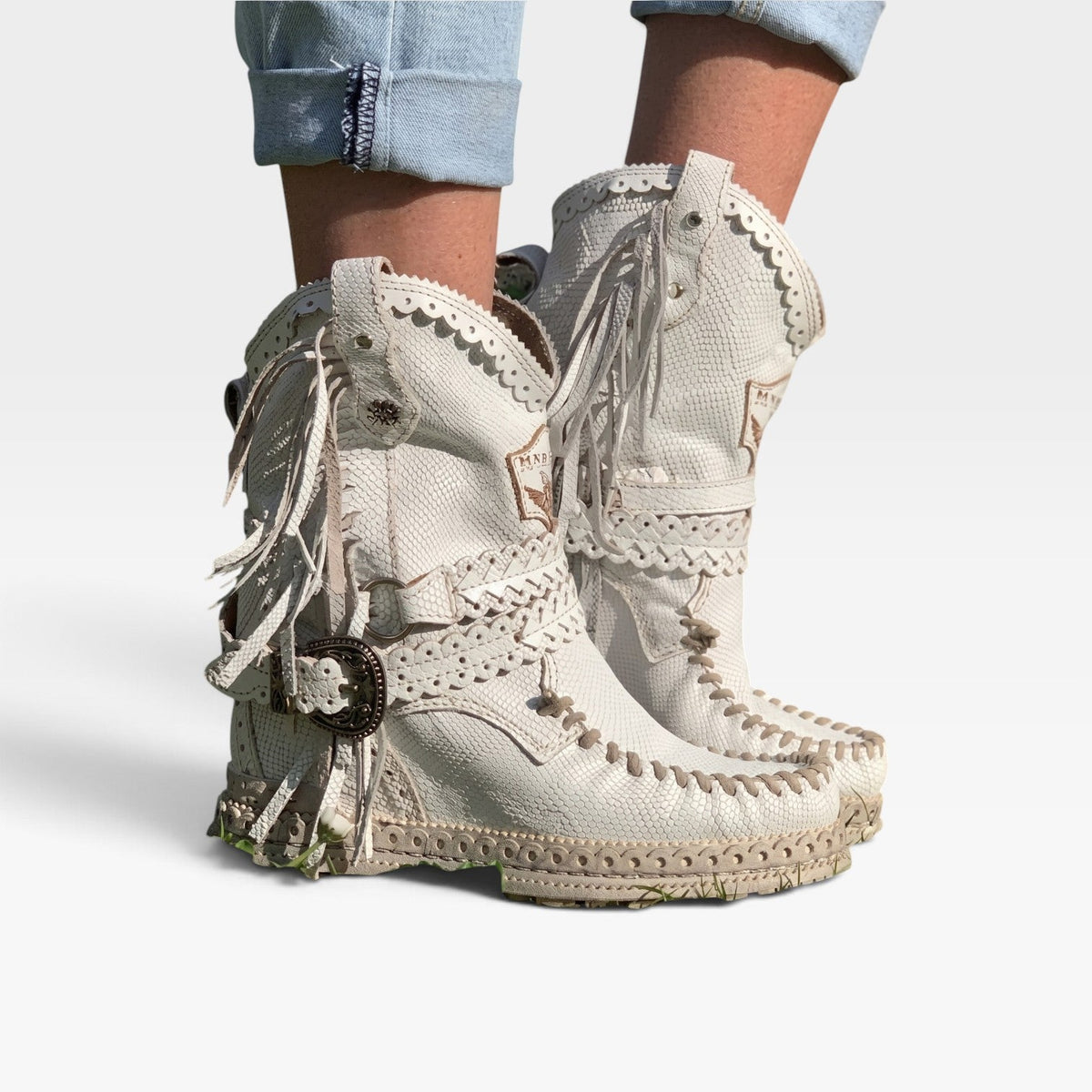 Instap enkellaarsjes met franjes en mocassin neus voor dames