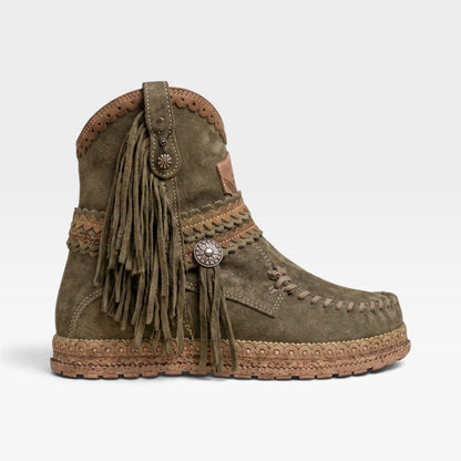Instap enkellaarsjes met franjes en mocassin neus voor dames