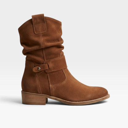 Halfhoge laarzen dames met slouchy schacht en lage blokhak