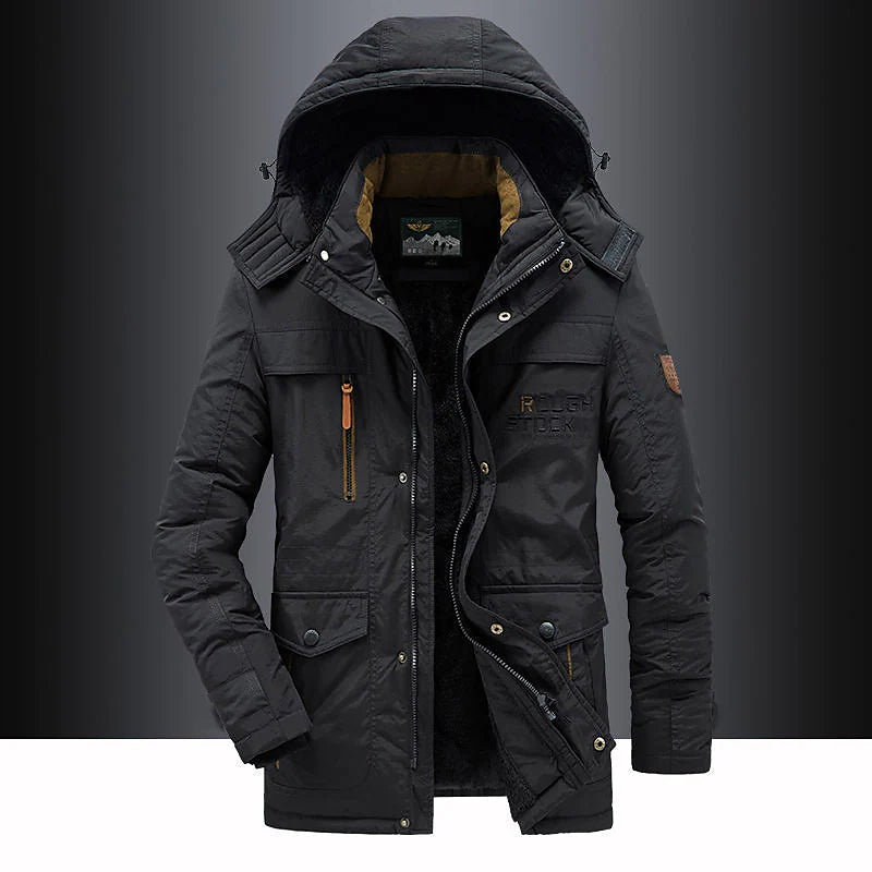 Gewatteerde winterparka heren met capuchon en ritssluiting