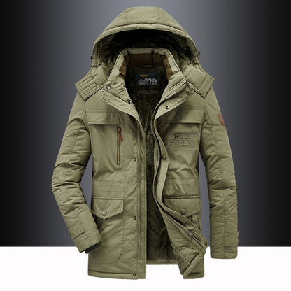 Gewatteerde winterparka heren met capuchon en ritssluiting
