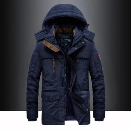 Gewatteerde winterparka heren met capuchon en ritssluiting